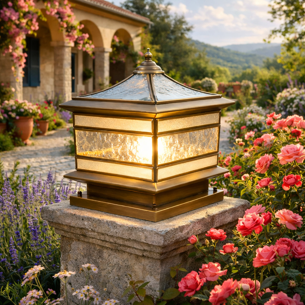Heritage Glass Solar Lantern Post Light