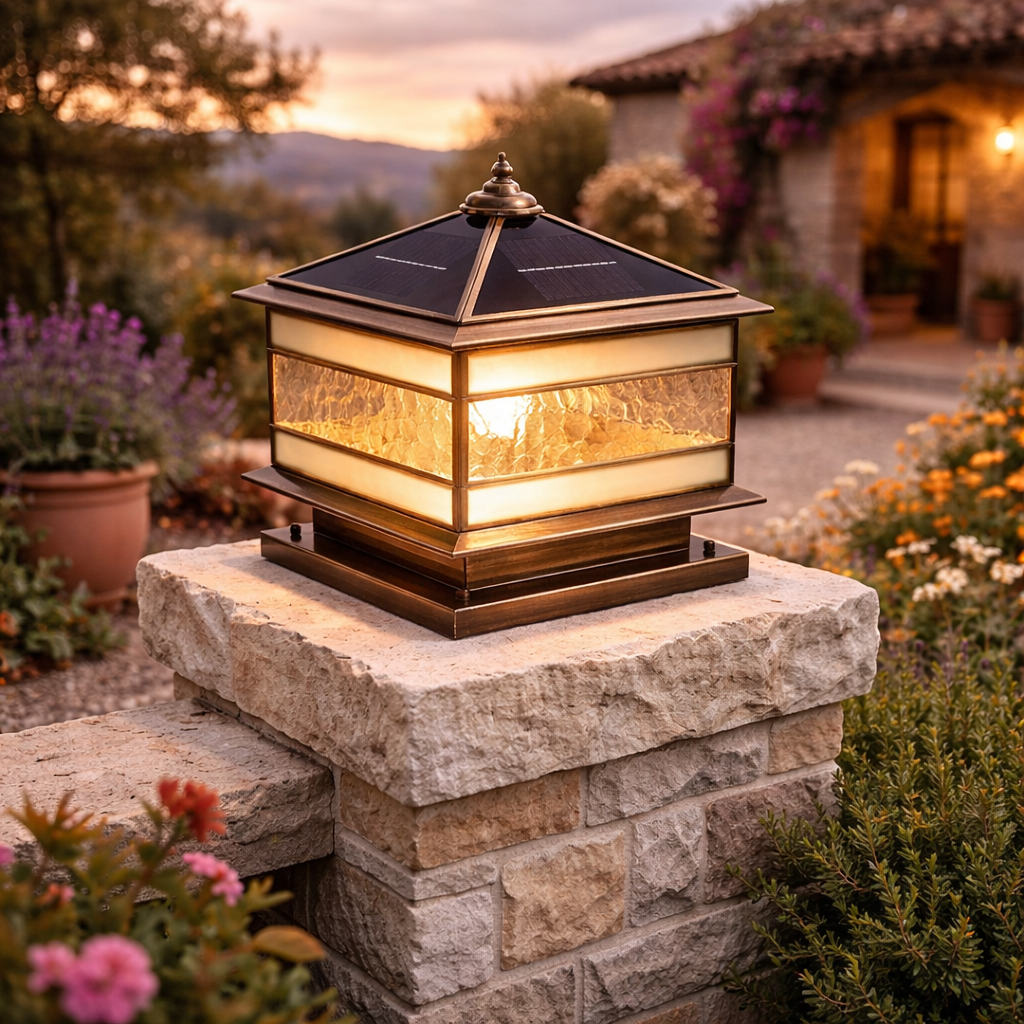 Heritage Glass Solar Lantern Post Light