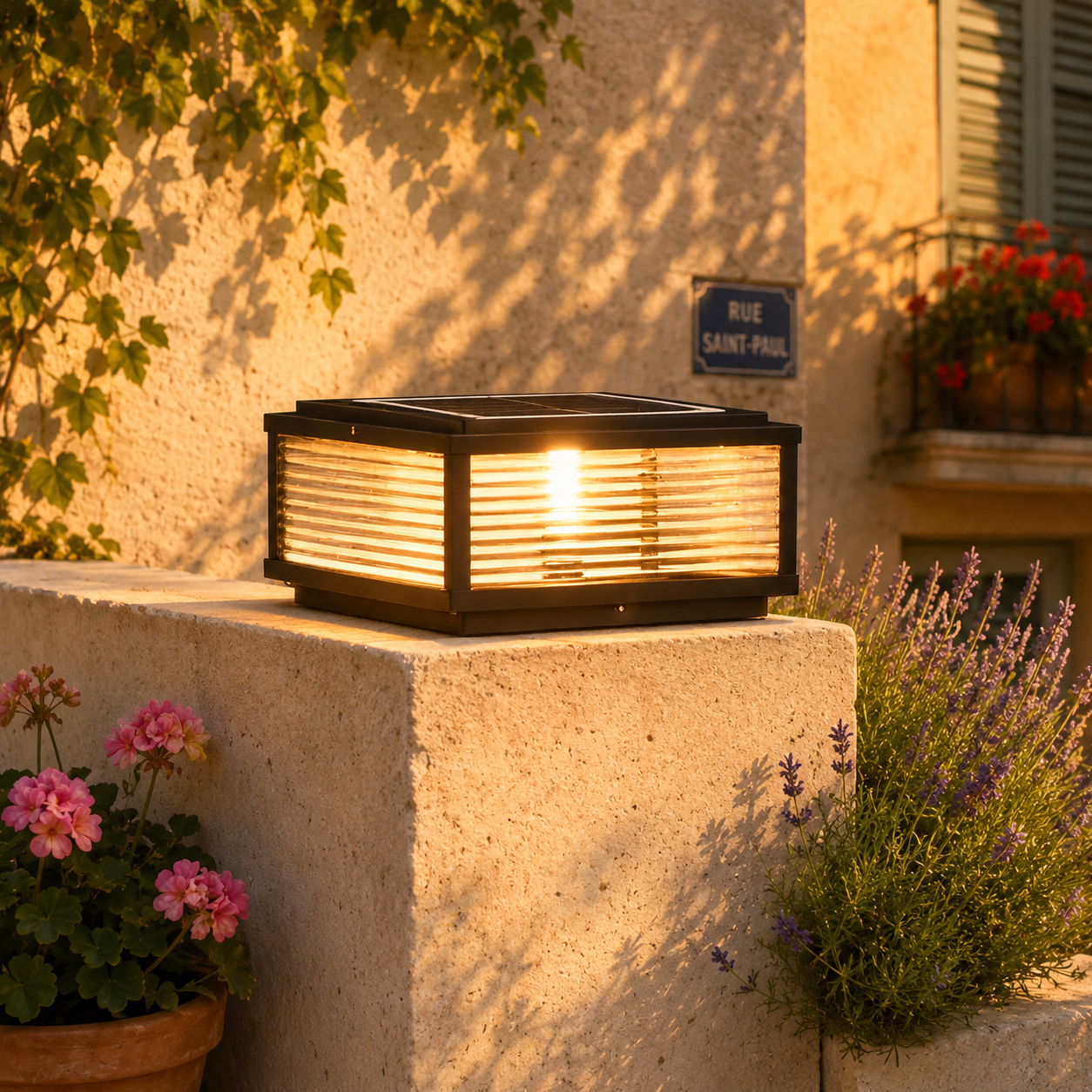Square Glass Solar Pillar Light