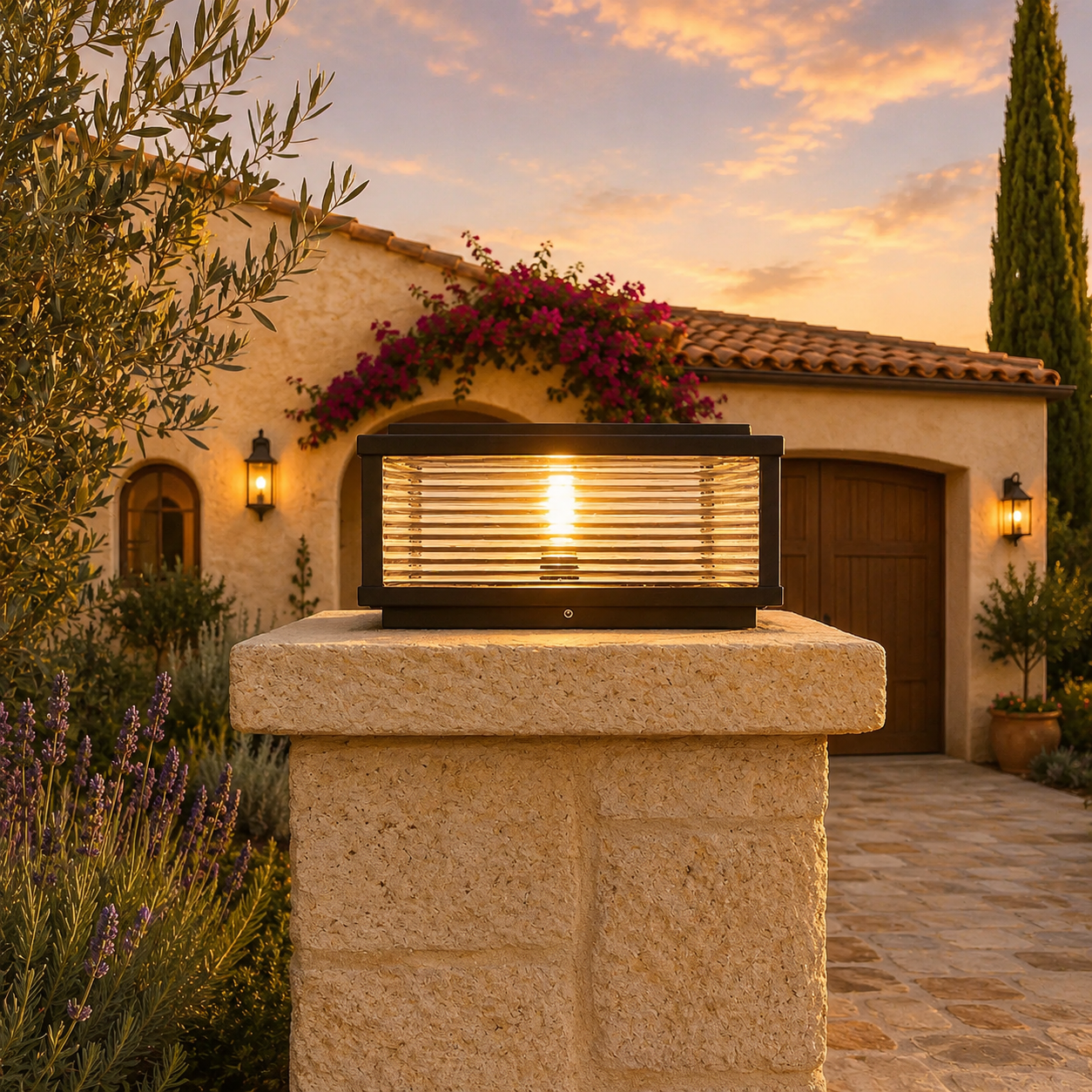 Square Glass Solar Pillar Light