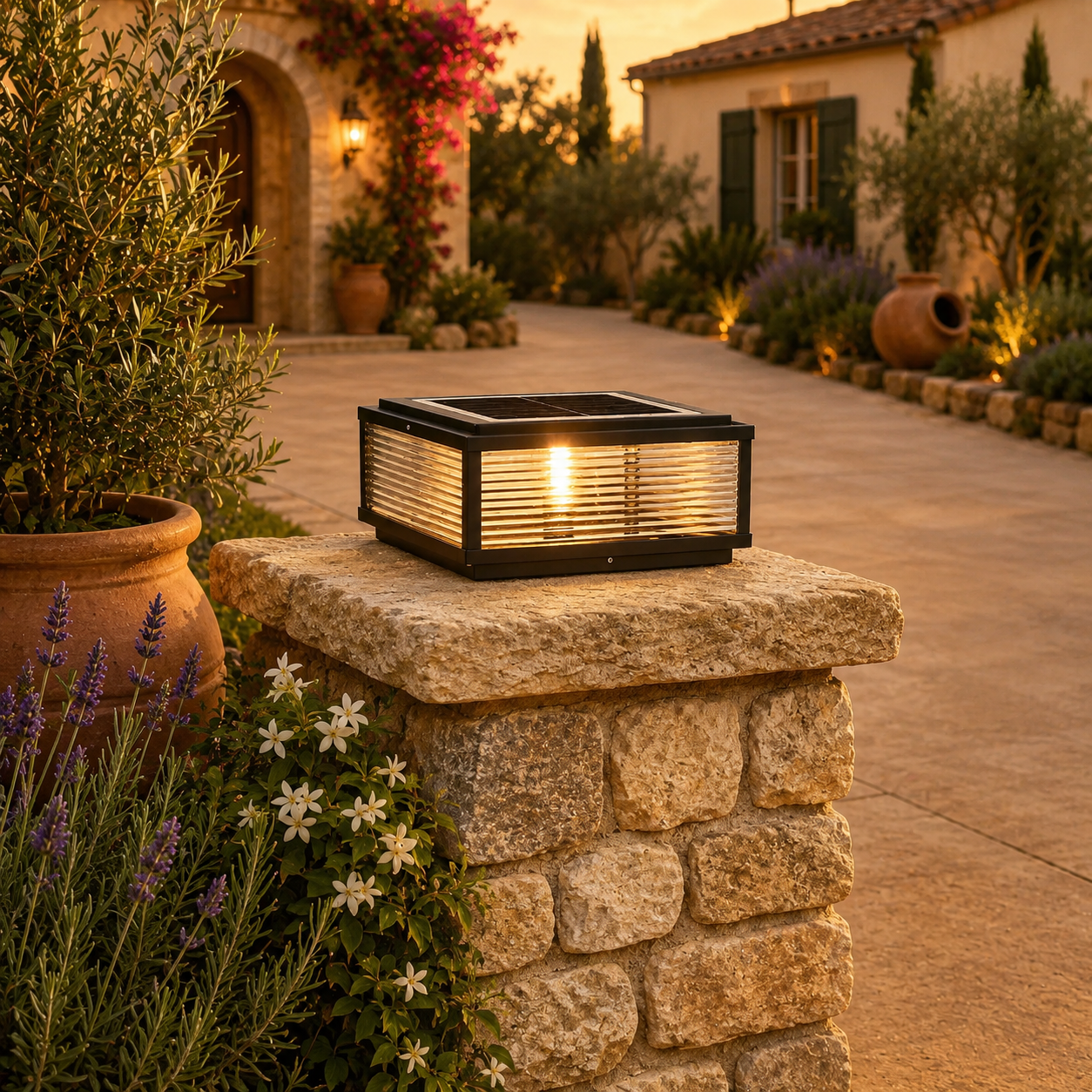 Square Glass Solar Pillar Light